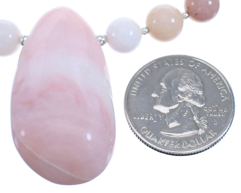 Pink Opal Agate Sterling Silver Southwestern Bead Necklace BX120638
